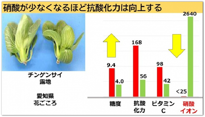 硝酸が少なくなるほど抗酸化力は向上する